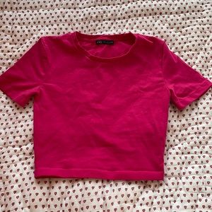 ZARA cropped hot pink shirt (xs)